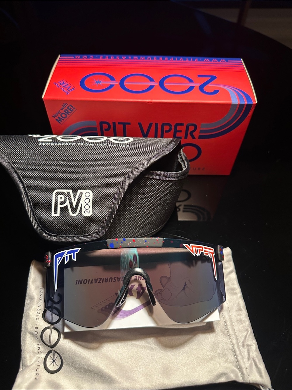 Pit Viper Sunglasses with Black Frames and Red Box Accents